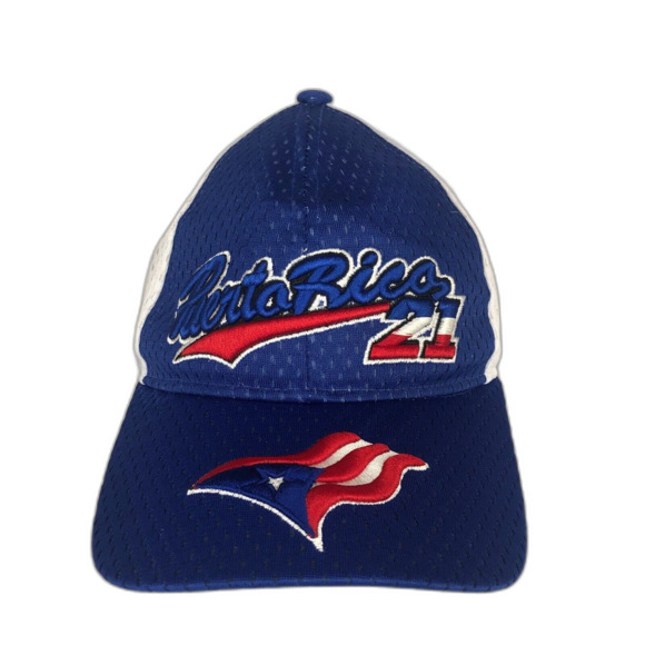 Puerto Rico Hat 21 Baseball Cap Blue Embroidered Letters And Flag Logo Spell Out - Picture 1 of 6